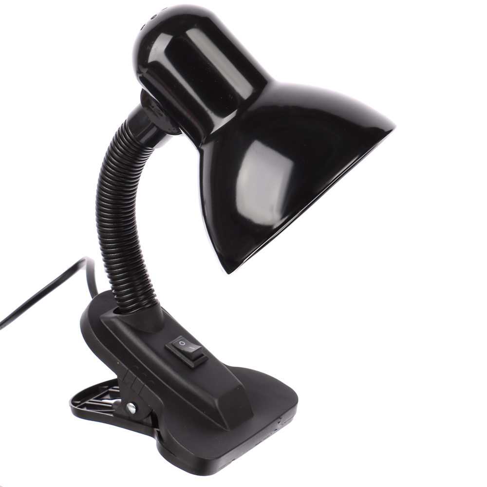 Светильник на прищепке BY, E27, 40 Вт, 230 В, гнущаяся ножка 10 см, шнур 75 см, черный, арт.№ 476-444