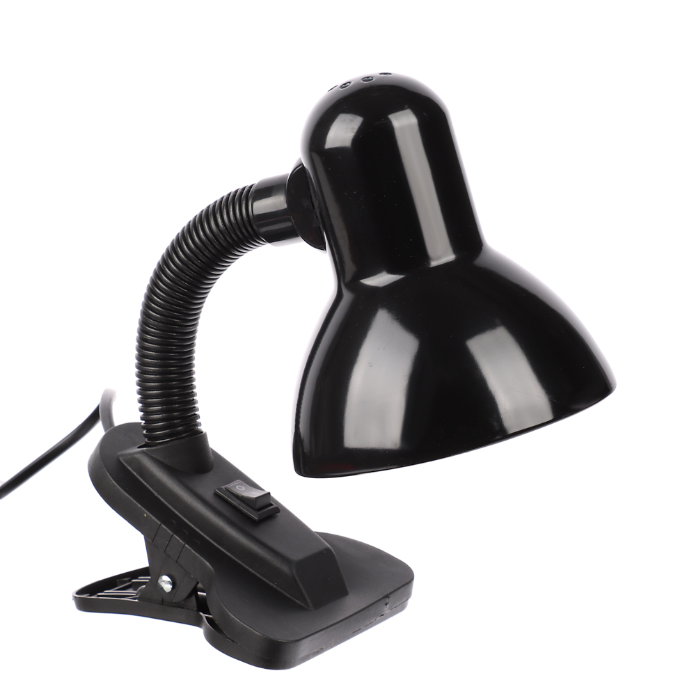 Светильник на прищепке BY, E27, 40 Вт, 230 В, гнущаяся ножка 10 см, шнур 75 см, черный, арт.№ 476-444