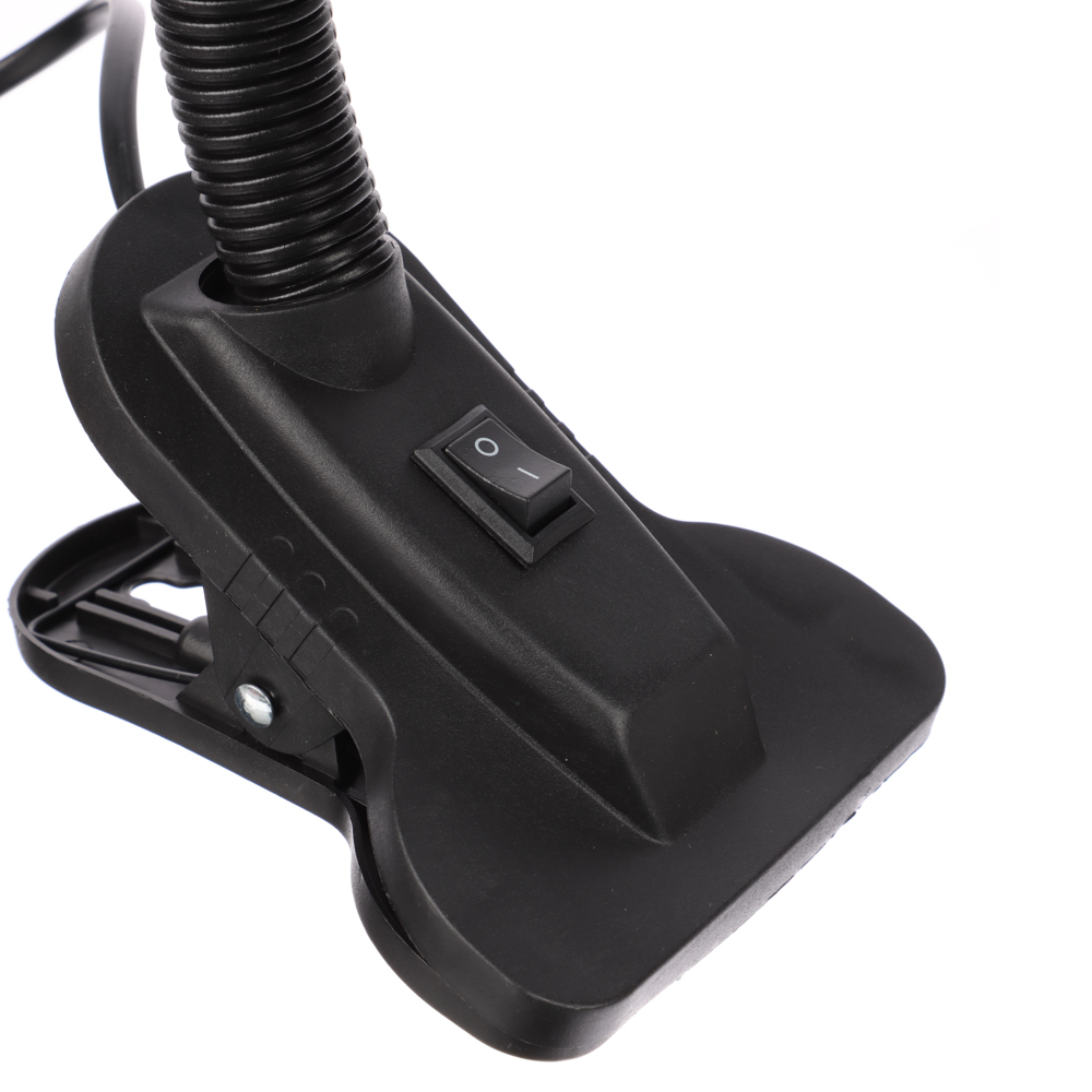 Светильник на прищепке BY, E27, 40 Вт, 230 В, гнущаяся ножка 10 см, шнур 75 см, черный, арт.№ 476-444