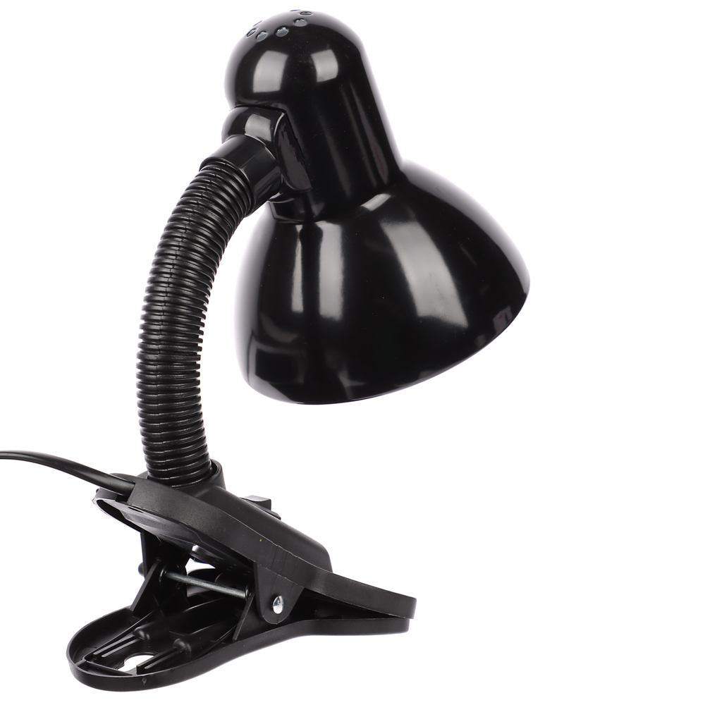 Светильник на прищепке BY, E27, 40 Вт, 230 В, гнущаяся ножка 10 см, шнур 75 см, черный, арт.№ 476-444
