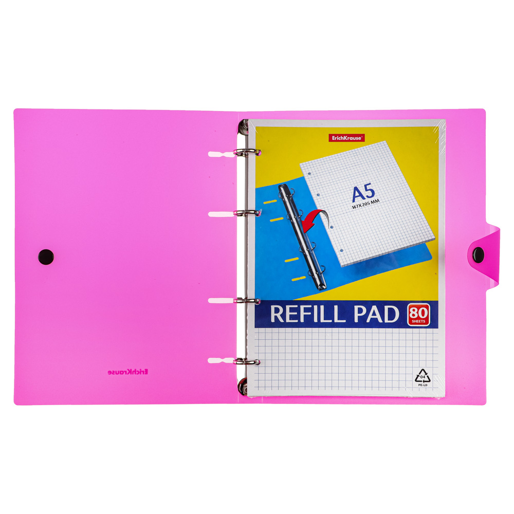 Erich Krause Тетрадь общая А5, 80 л., "Неон", клетка, на кольцах, кнопка, пласт. обложка, 43537, арт.№ 578-088