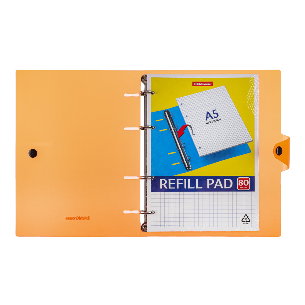 Erich Krause Тетрадь общая А5, 80 л., "Неон", клетка, на кольцах, кнопка, пласт. обложка, 43537, арт.№ 578-088