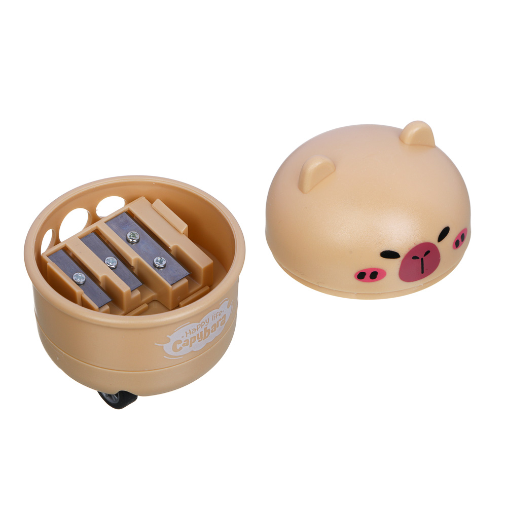 Точилка с контейнером "Капибара", на механических колесиках, 2 дизайна, шоу-бокс, арт.№ 607-077