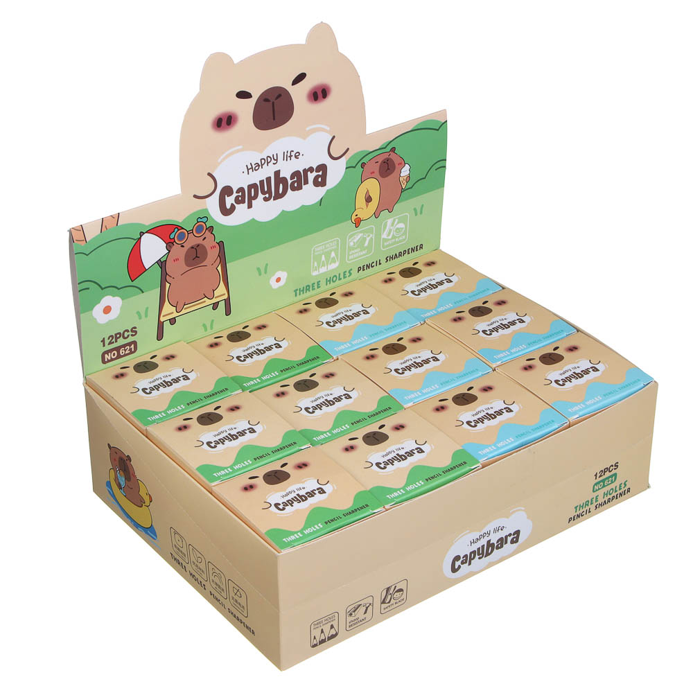 Точилка с контейнером "Капибара", на механических колесиках, 2 дизайна, шоу-бокс, арт.№ 607-077