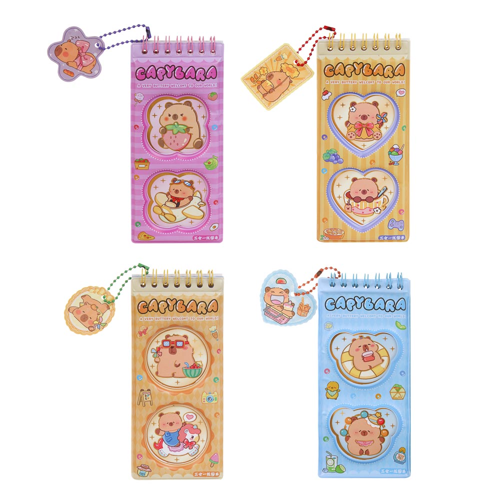 Записная книжка "Капибара" 7х26см, с наклейками и брелоком, PET, бумага, 4 дизайна, шоу-бокс, арт.№ 557-091