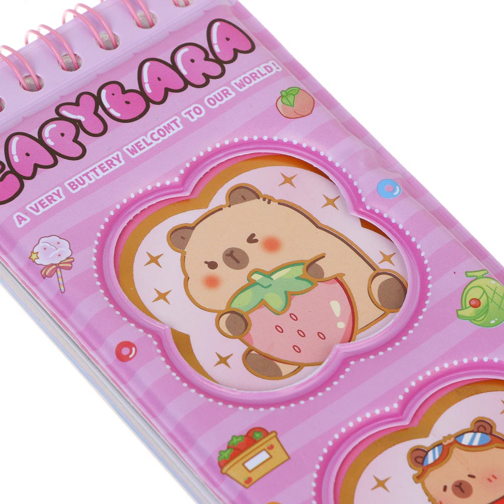 Записная книжка "Капибара" 7х26см, с наклейками и брелоком, PET, бумага, 4 дизайна, шоу-бокс, арт.№ 557-091