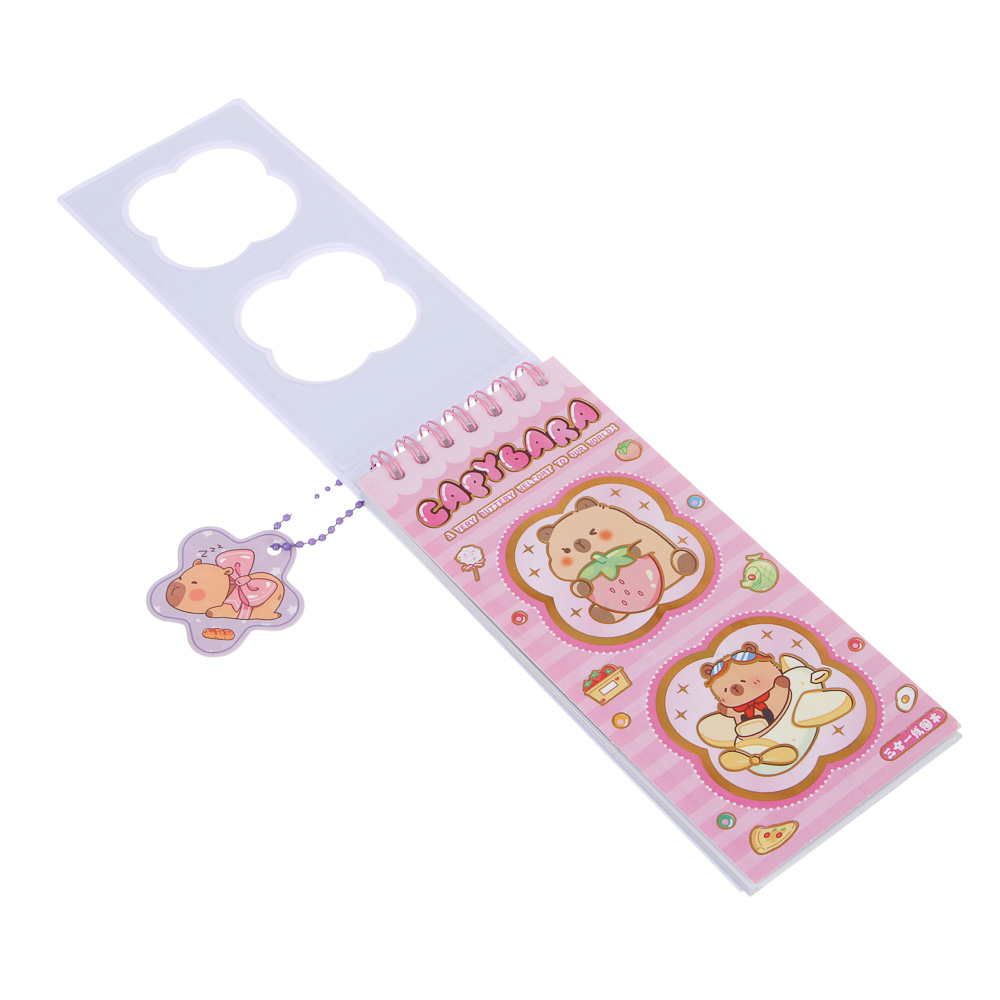 Записная книжка "Капибара" 7х26см, с наклейками и брелоком, PET, бумага, 4 дизайна, шоу-бокс, арт.№ 557-091