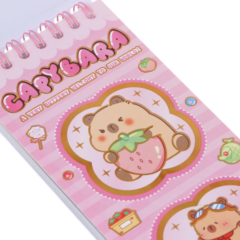 Записная книжка "Капибара" 7х26см, с наклейками и брелоком, PET, бумага, 4 дизайна, шоу-бокс, арт.№ 557-091