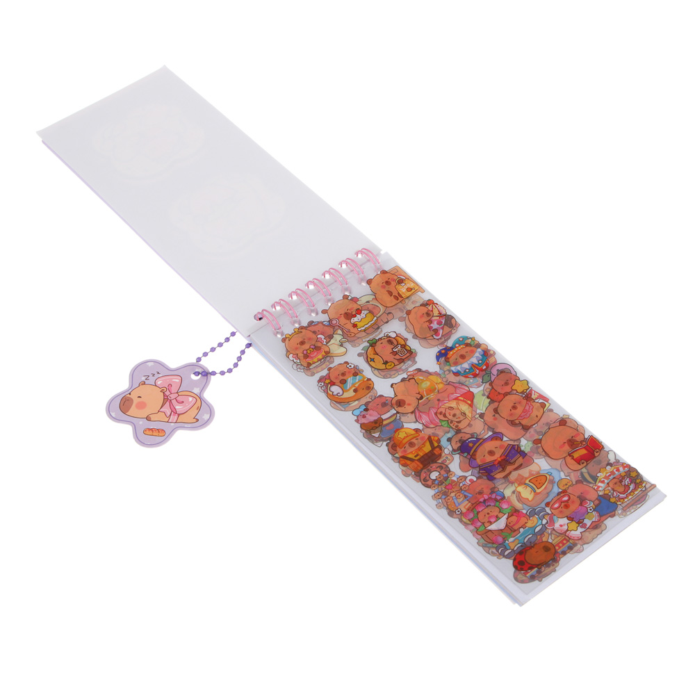 Записная книжка "Капибара" 7х26см, с наклейками и брелоком, PET, бумага, 4 дизайна, шоу-бокс, арт.№ 557-091