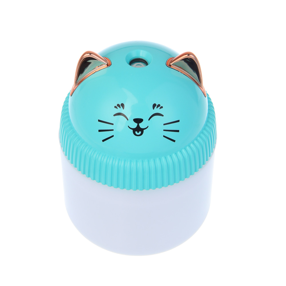 LEBEN Увлажнитель воздуха Котик, 220мл, подсветка, 11x8x8см, питание 5В/0.4А от USB, 2Вт, арт.№ 246-013