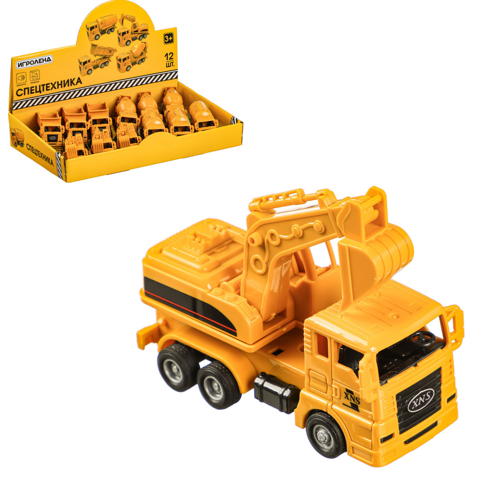 ИГРОЛЕНД Машина в виде спецтехники, инерция, трещотка, ABS, 11,2х4,3х5,3см, 4 диз., арт.№ 292-202