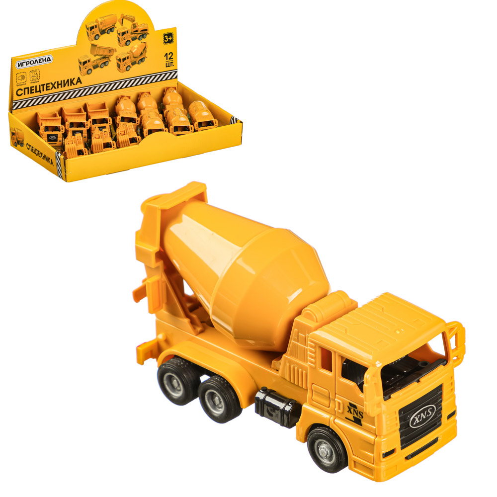 ИГРОЛЕНД Машина в виде спецтехники, инерция, трещотка, ABS, 11,2х4,3х5,3см, 4 диз., арт.№ 292-202