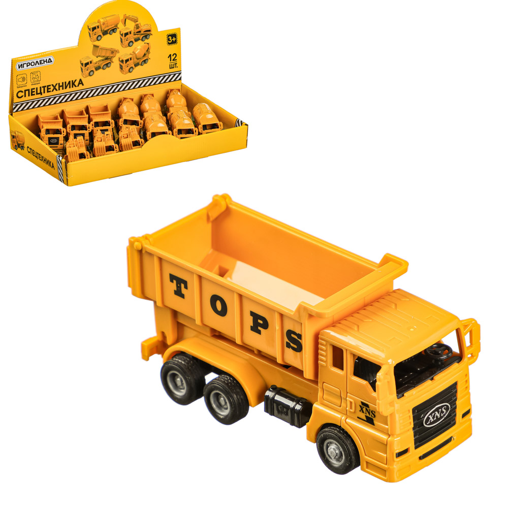 ИГРОЛЕНД Машина в виде спецтехники, инерция, трещотка, ABS, 11,2х4,3х5,3см, 4 диз., арт.№ 292-202