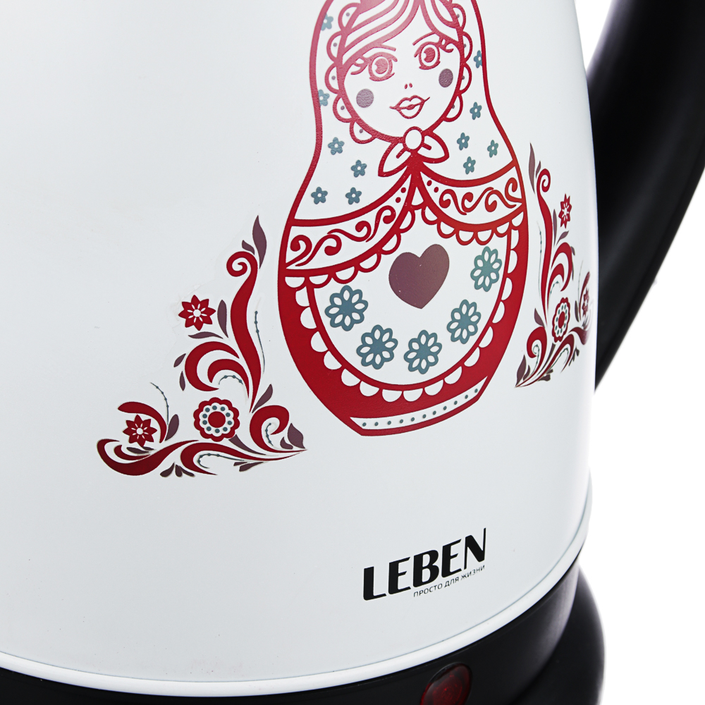 LEBEN Чайник электрический 1,8л, 1500Вт, нерж. сталь, терморисунок матрешка, арт.№ 291-058