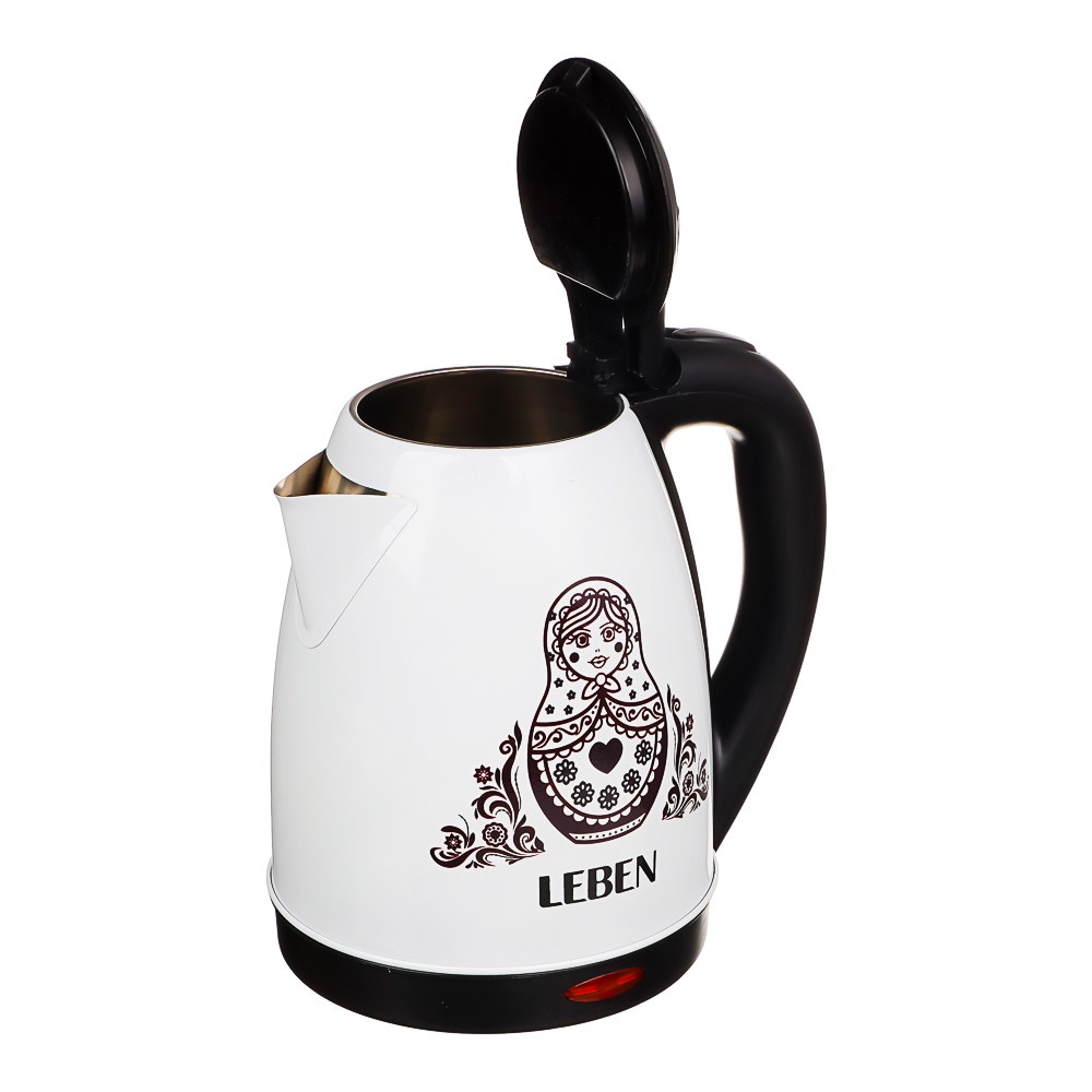 LEBEN Чайник электрический 1,8л, 1500Вт, нерж. сталь, терморисунок матрешка, арт.№ 291-058