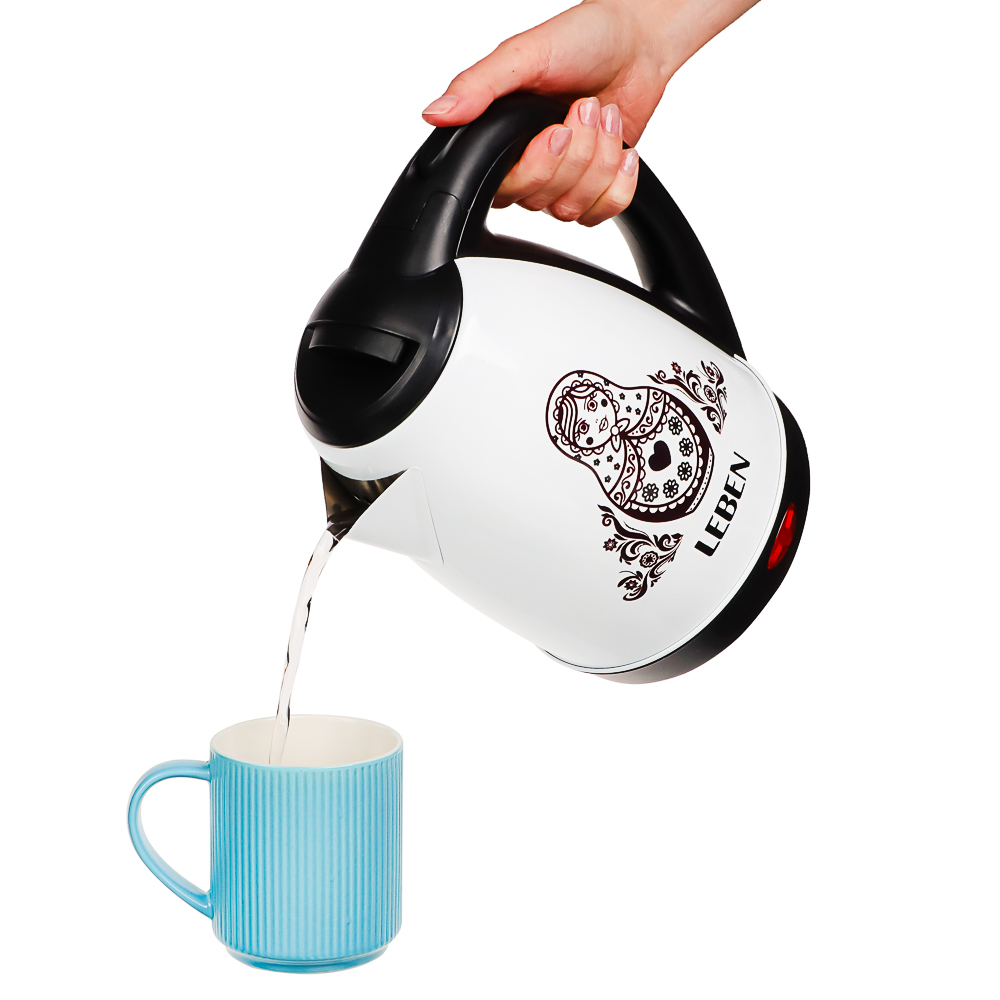 LEBEN Чайник электрический 1,8л, 1500Вт, нерж. сталь, терморисунок матрешка, арт.№ 291-058