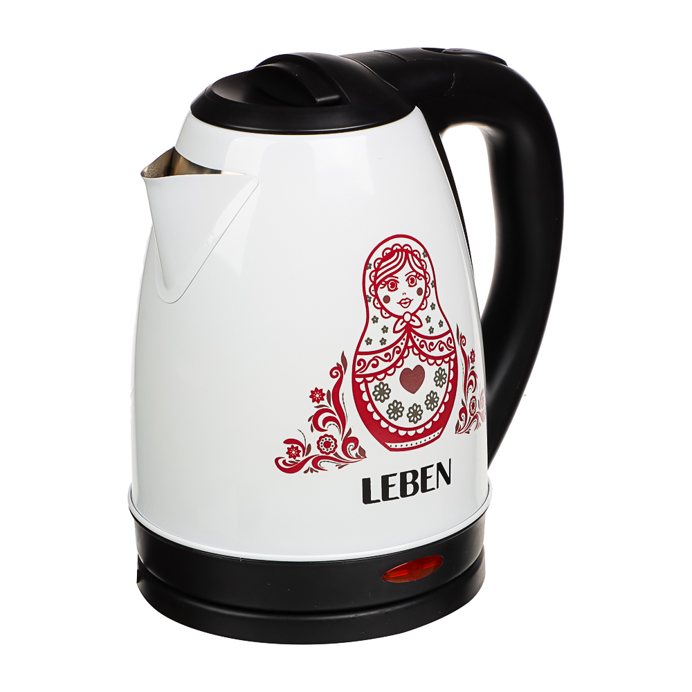 LEBEN Чайник электрический 1,8л, 1500Вт, нерж. сталь, терморисунок матрешка, арт.№ 291-058
