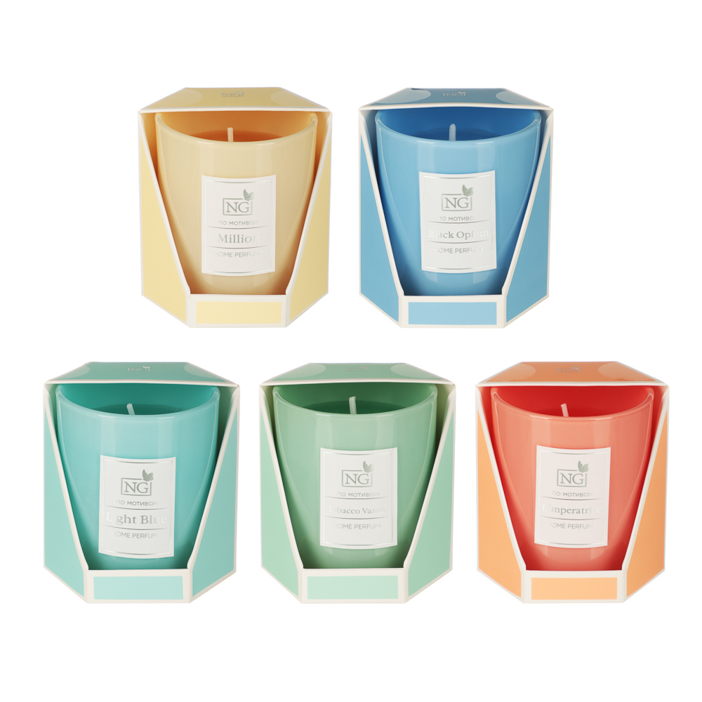 NEW GALAXY Свеча ароматизированная Home perfume 140гр. L'imperatrice, Opium, Light, Million, Tabacco, арт.№ 778-171