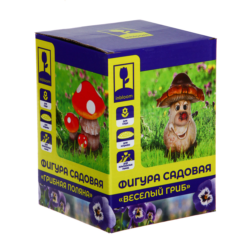 INBLOOM Фигура садовая "Веселый гриб и грибная поляна", h16-17см, полистоун, 2 дизайна, арт.№ 162-184