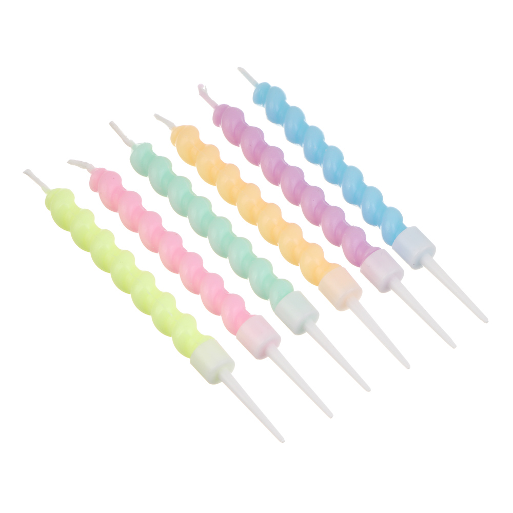 Набор свечей витых для торта тм Fntastic, 6 шт, 7,5 см, парафин, микс, арт.№ 506-208