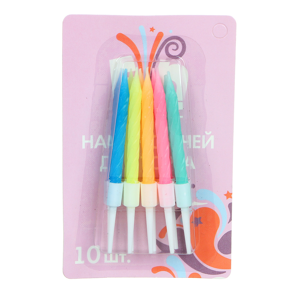 FNtastic Набор свечей для торта, 10 шт, 8 см, парафин, 6 цветов, арт.№ 506-207