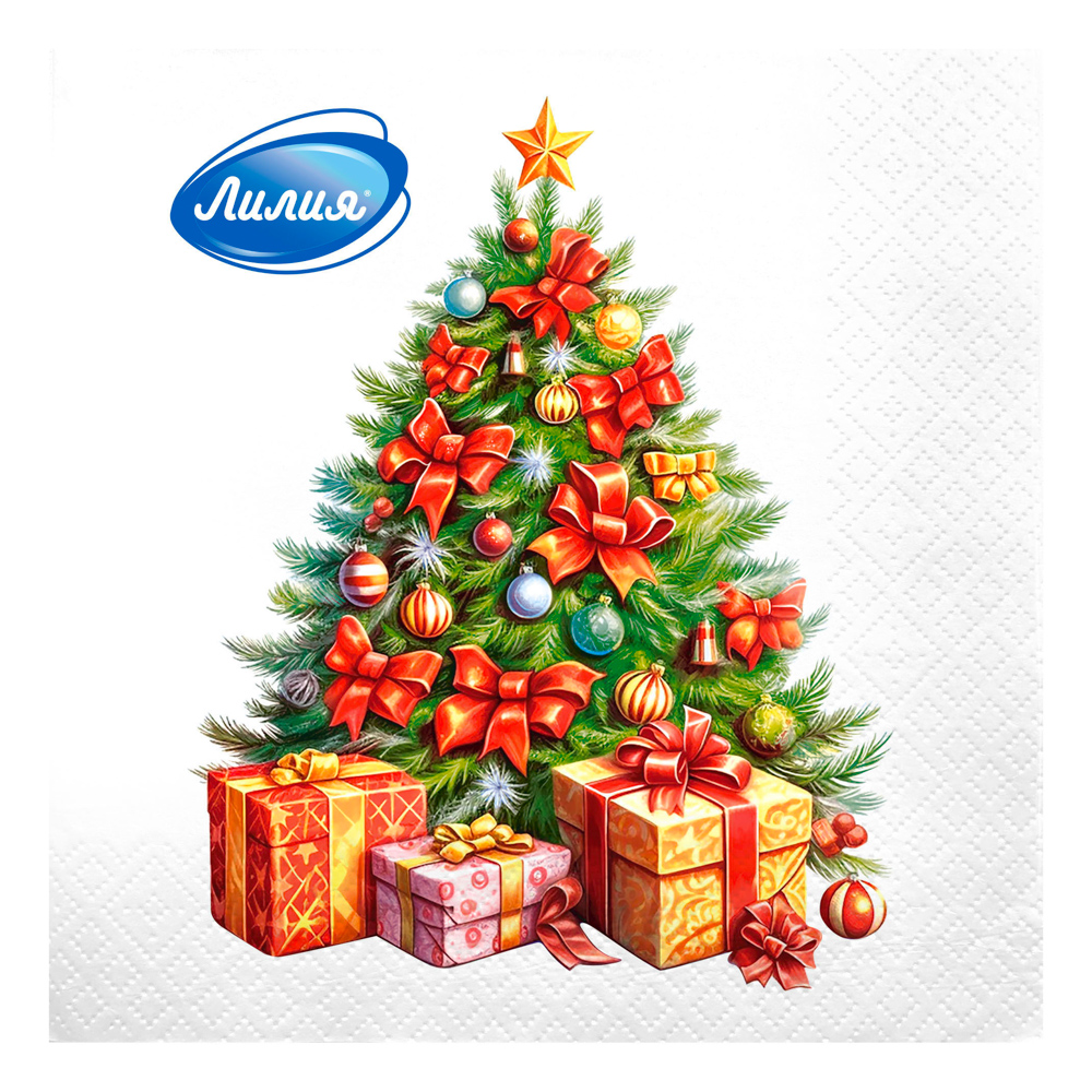 Салфетки бумажные Лилия Ассорти 2 слоя, Елка/Снегирь/Шар, 33х33см, 20л, арт.№ 912-031