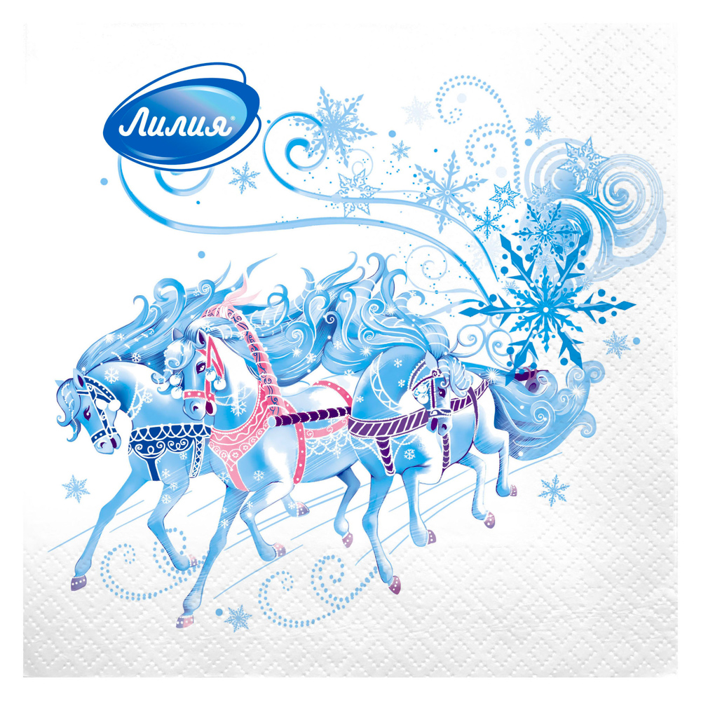 Салфетки бумажные Лилия Ассорти 2 слоя, Лошади/Снеговик/Шары, 33х33см, 20л, арт.№ 912-032