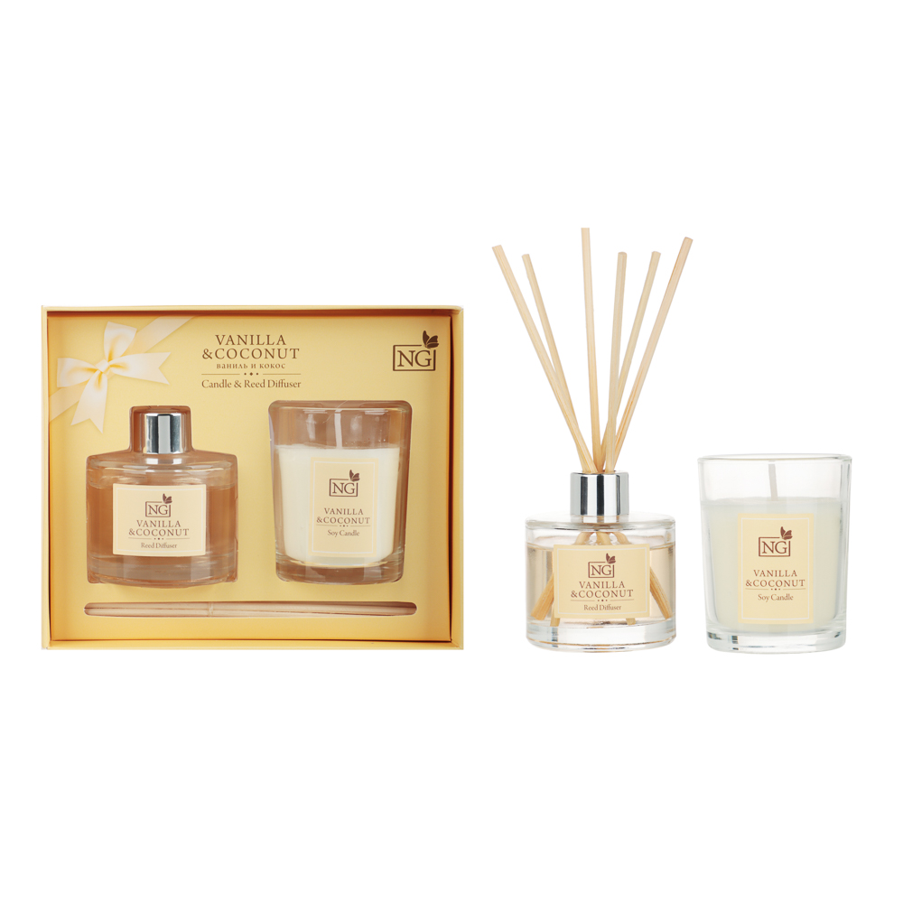 NEW GALAXY Набор ароматизатор-диффузор и свеча, ваниль,райский сад,лаванда, свежесть 40 мл., 50 гр, арт.№ 778-105