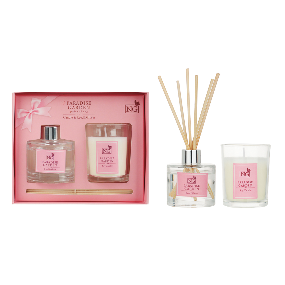 NEW GALAXY Набор ароматизатор-диффузор и свеча, ваниль,райский сад,лаванда, свежесть 40 мл., 50 гр, арт.№ 778-105