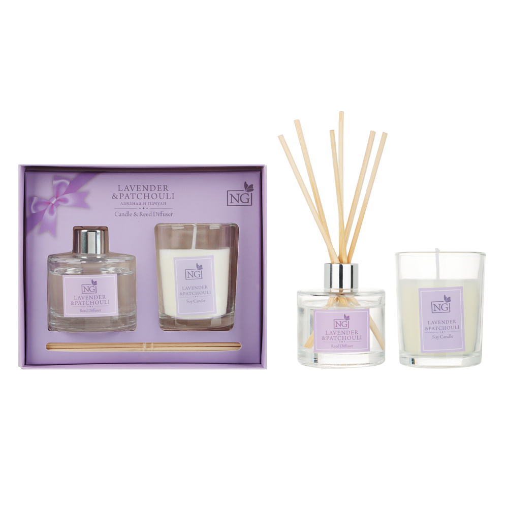 NEW GALAXY Набор ароматизатор-диффузор и свеча, ваниль,райский сад,лаванда, свежесть 40 мл., 50 гр, арт.№ 778-105
