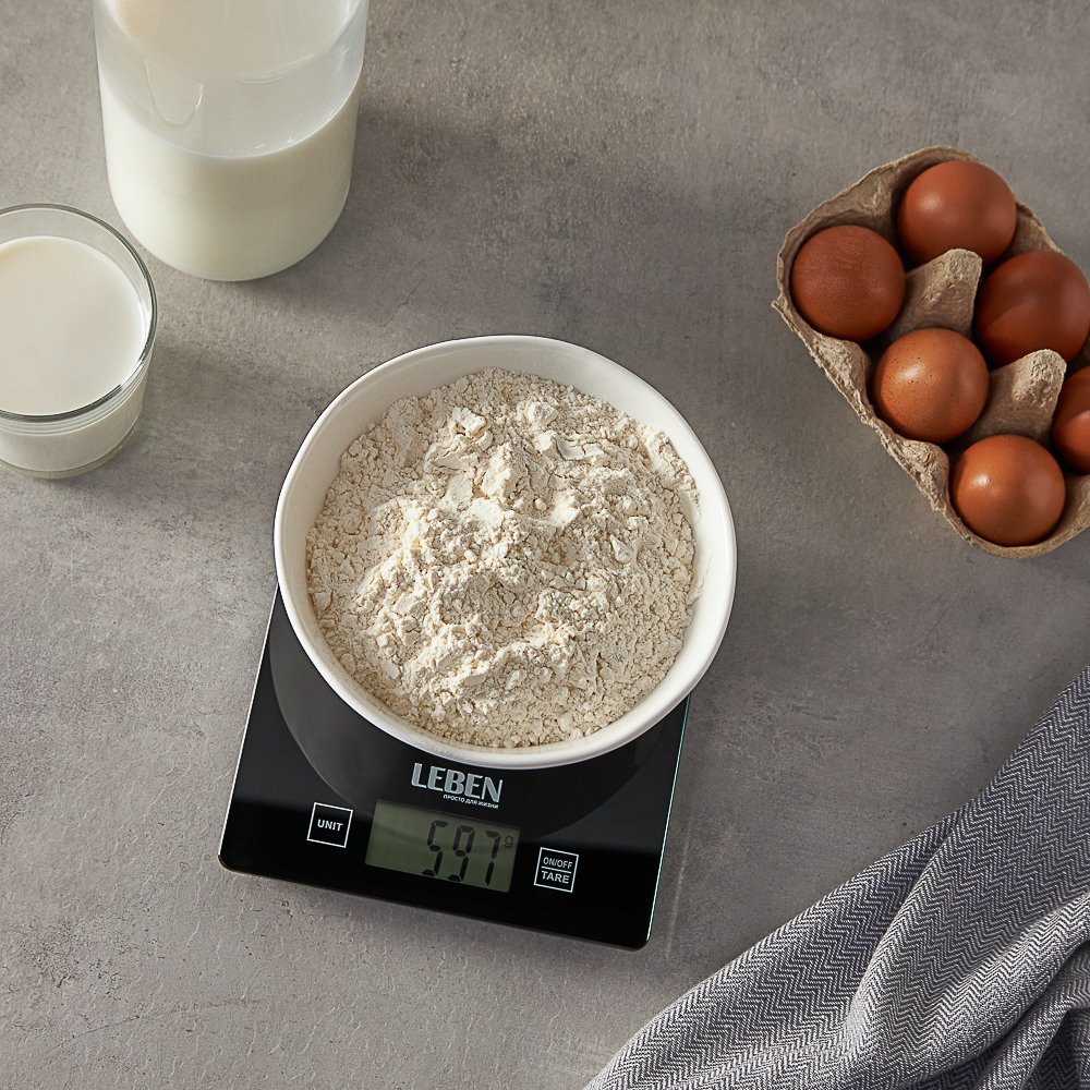 LEBEN Весы кухонные электронные, стекл.платформа, макс.нагр. 5кг (точн.измер. 1гр), арт.№ 268-045