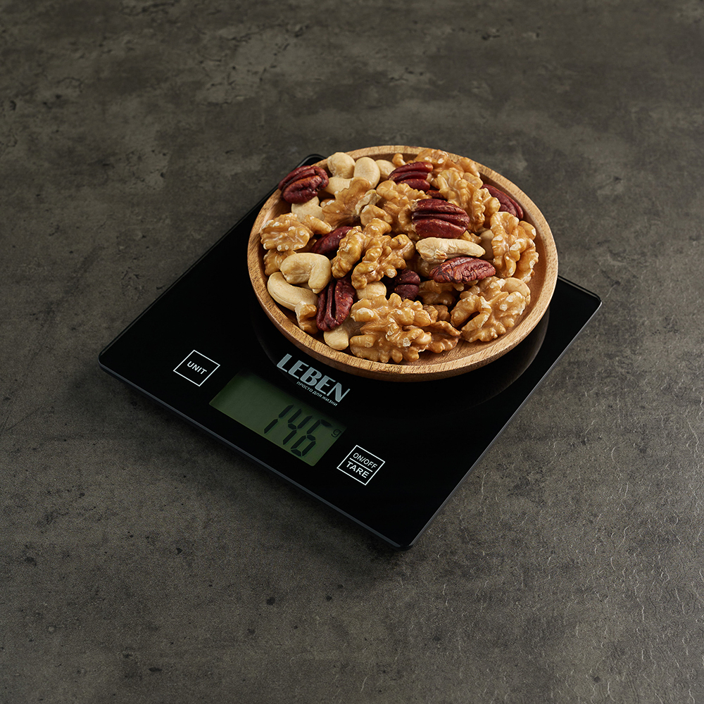 LEBEN Весы кухонные электронные, стекл.платформа, макс.нагр. 5кг (точн.измер. 1гр), арт.№ 268-045