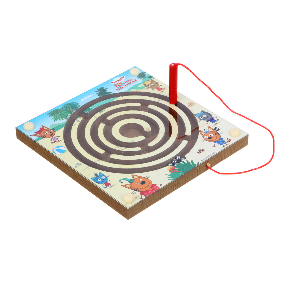 ИГРОЛЕНД Лабиринт с шариком "Три кота и море приключений", дер., пласт, мет, 14,5х15см, 4 диз, арт.№ 897-084