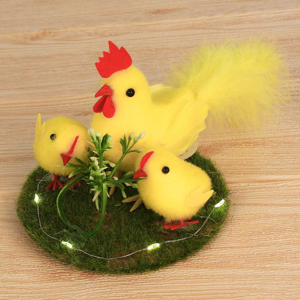 Гирлянда с декором Пасхальным в виде курочек,3*LR44,1 реж,12,5x11 см, полиэст, пласт, пеноп, картон,, арт.№ 535-023