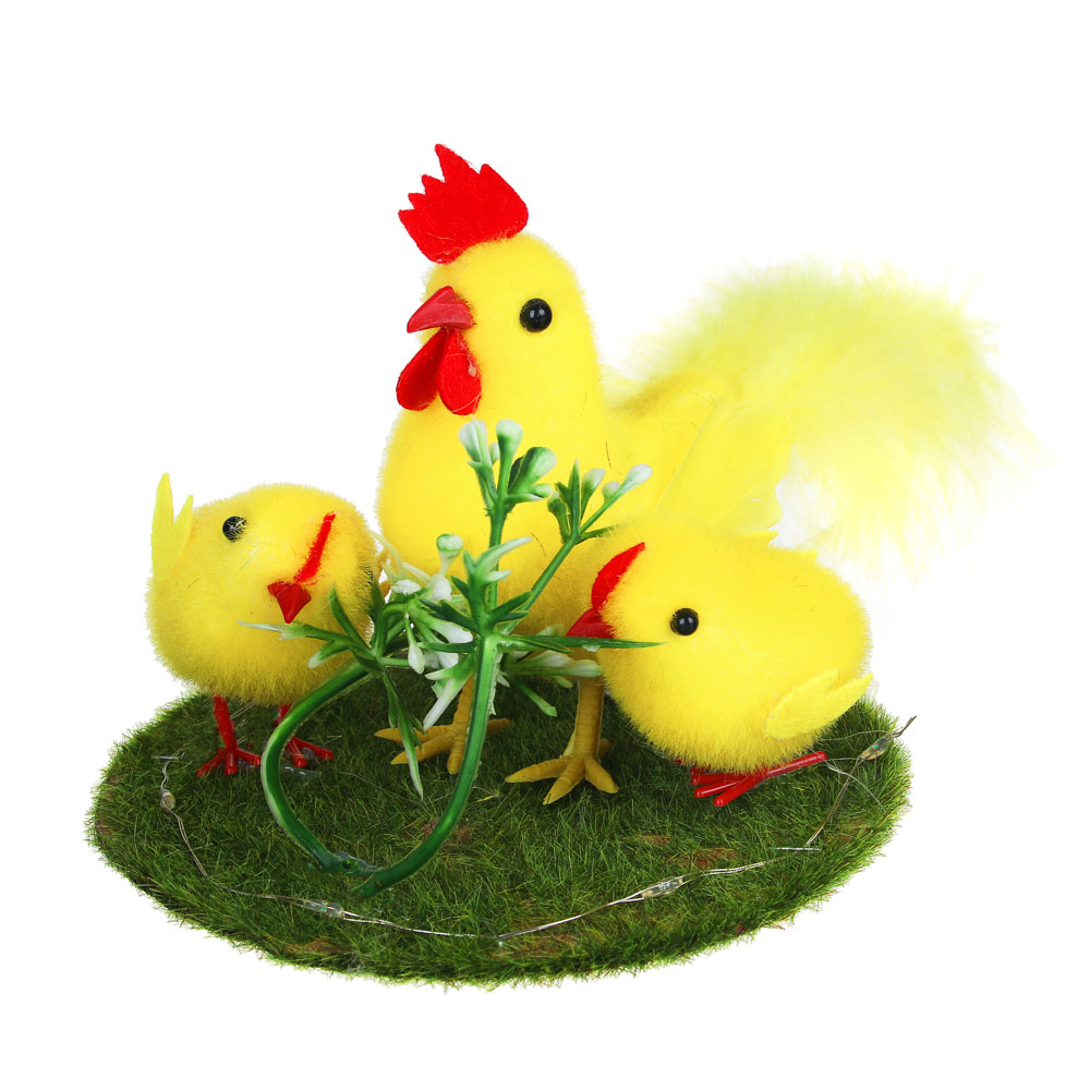 Гирлянда с декором Пасхальным в виде курочек,3*LR44,1 реж,12,5x11 см, полиэст, пласт, пеноп, картон,, арт.№ 535-023