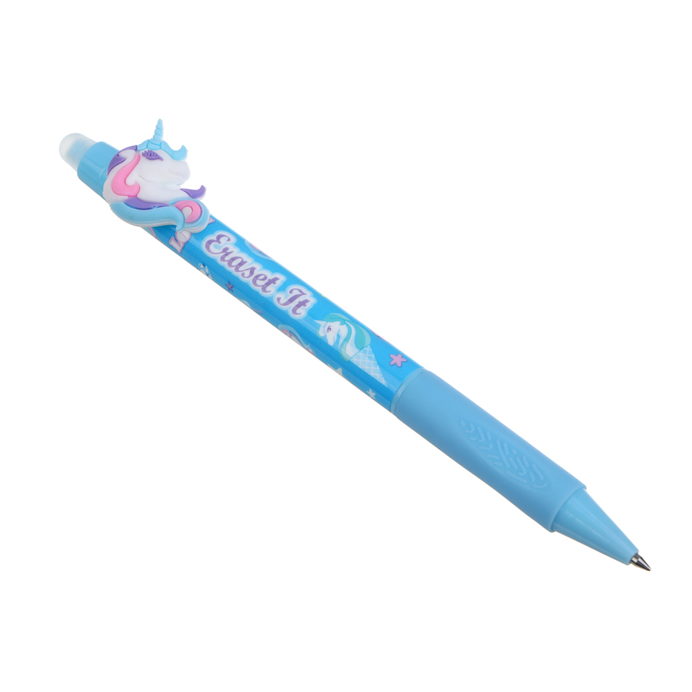 Авторучка гелевая "пиши-стирай" синяя, с кнопкой-фигуркой "Девичьи фигурки", 6 дизайнов, арт.№ 591-235