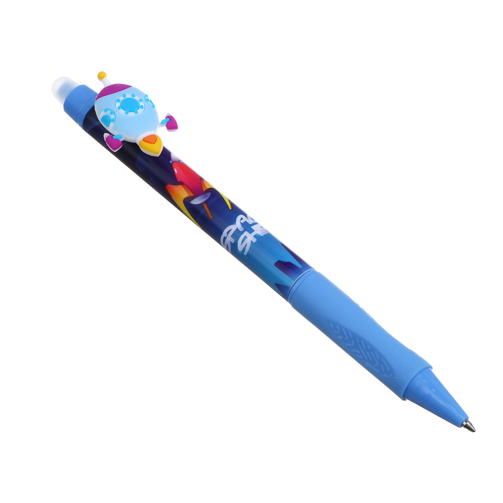Авторучка гелевая "пиши-стирай" синяя, с кнопкой-фигуркой "Мальчиковые фигурки", 6 дизайнов, арт.№ 591-236