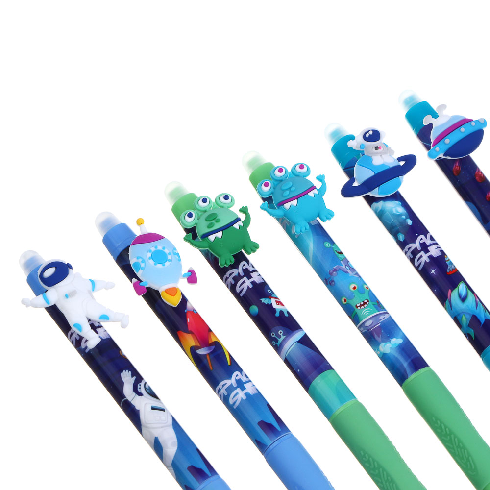 Авторучка гелевая "пиши-стирай" синяя, с кнопкой-фигуркой "Мальчиковые фигурки", 6 дизайнов, арт.№ 591-236