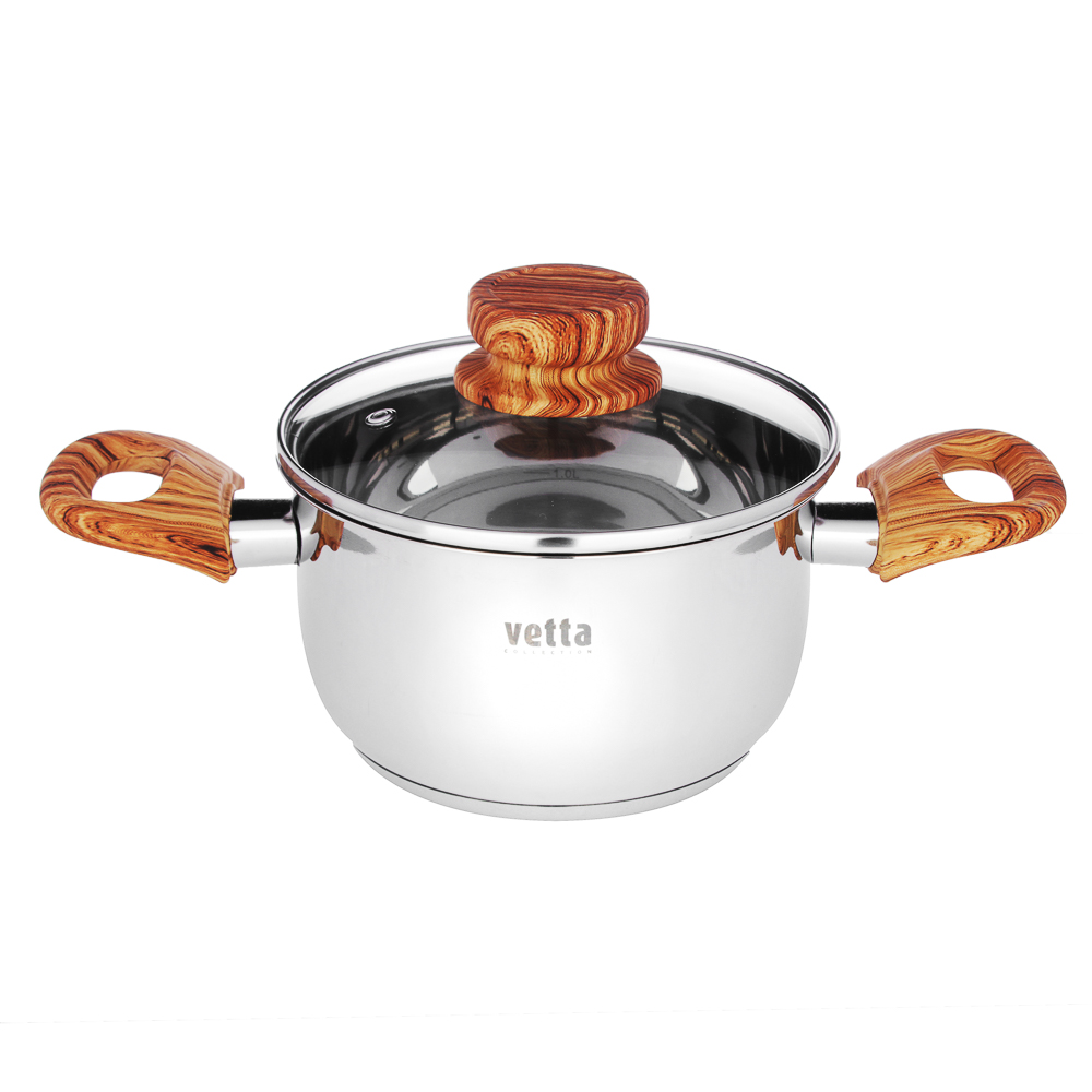 VETTA Боньер Кастрюля 16х9,5см, 1,7л, со стекл. крышкой, индукция, арт.№ 822-199