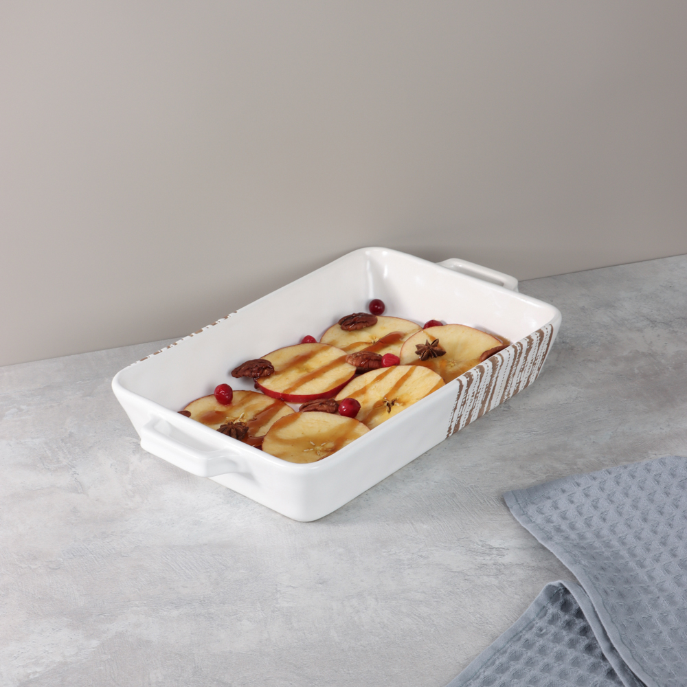 MILLIMI Форма для запекания и сервировки прямоугольная с ручками, керамика, 31х19х5,5 см, объем 1,4 л, белая, арт.№ 826-392