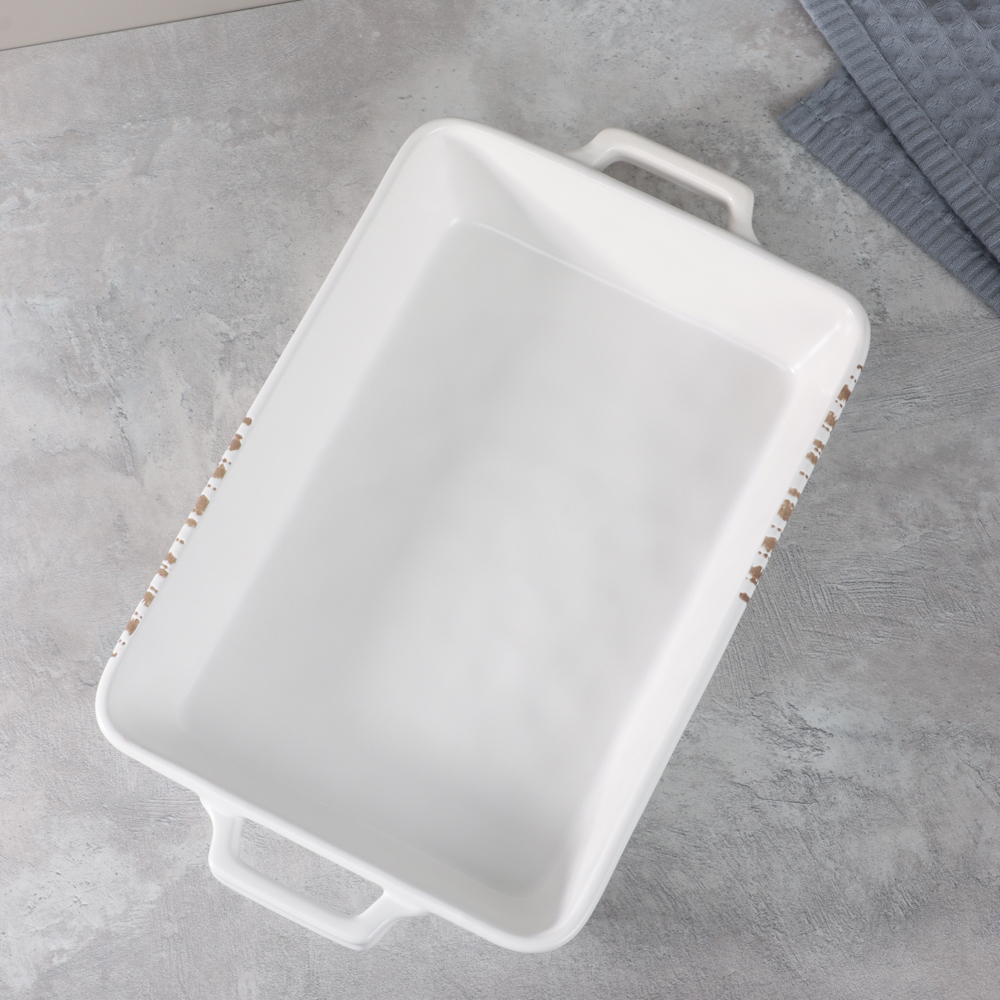 MILLIMI Форма для запекания и сервировки прямоугольная с ручками, керамика, 31х19х5,5 см, объем 1,4 л, белая, арт.№ 826-392