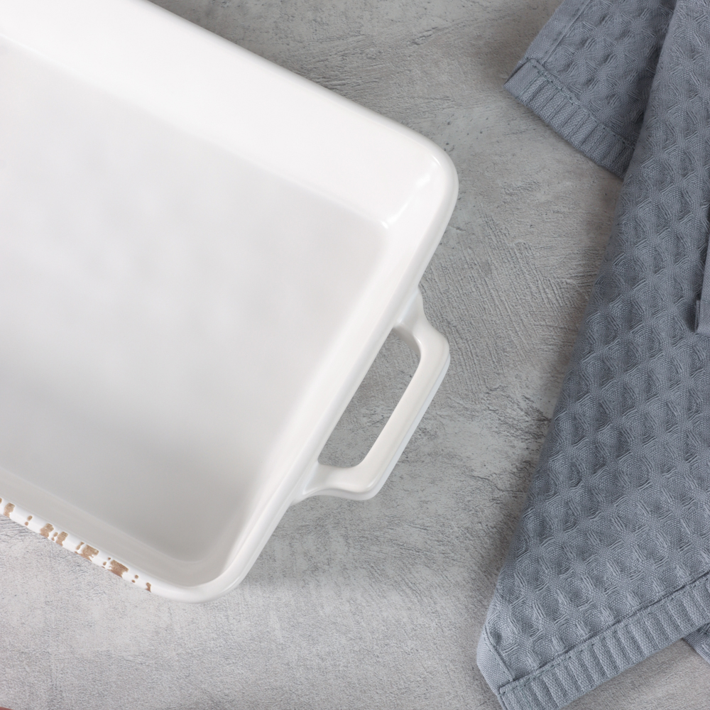 MILLIMI Форма для запекания и сервировки прямоугольная с ручками, керамика, 31х19х5,5 см, объем 1,4 л, белая, арт.№ 826-392