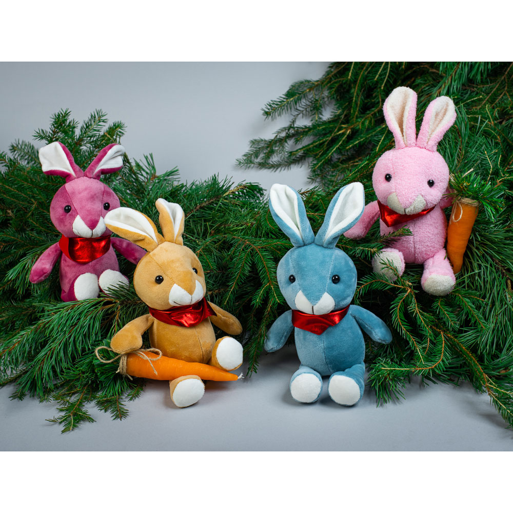 СНОУ БУМ Сувенир мягкий в виде зайца, 20x12x9 см, полиэстер, 4 цвета, арт.№ 394-364