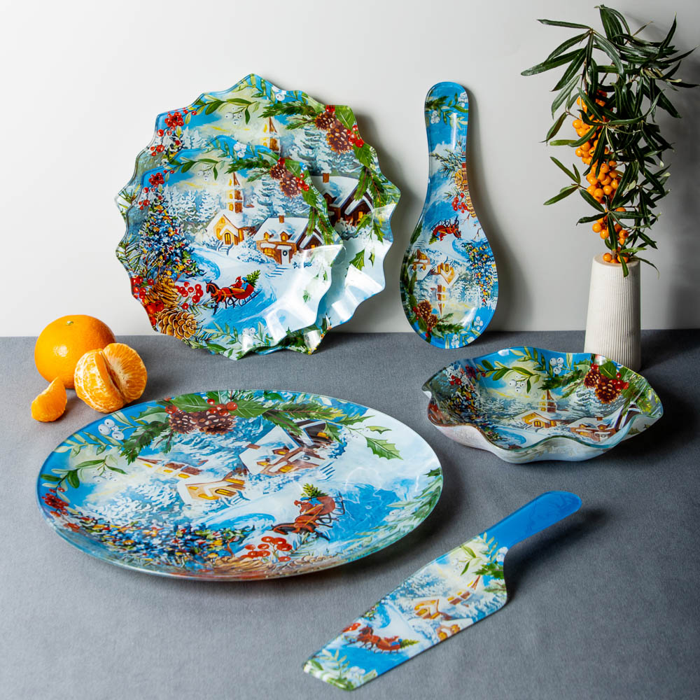 Зимний пейзаж Салатник круглый, 19х3,5см, стекло, арт.№ 820-790