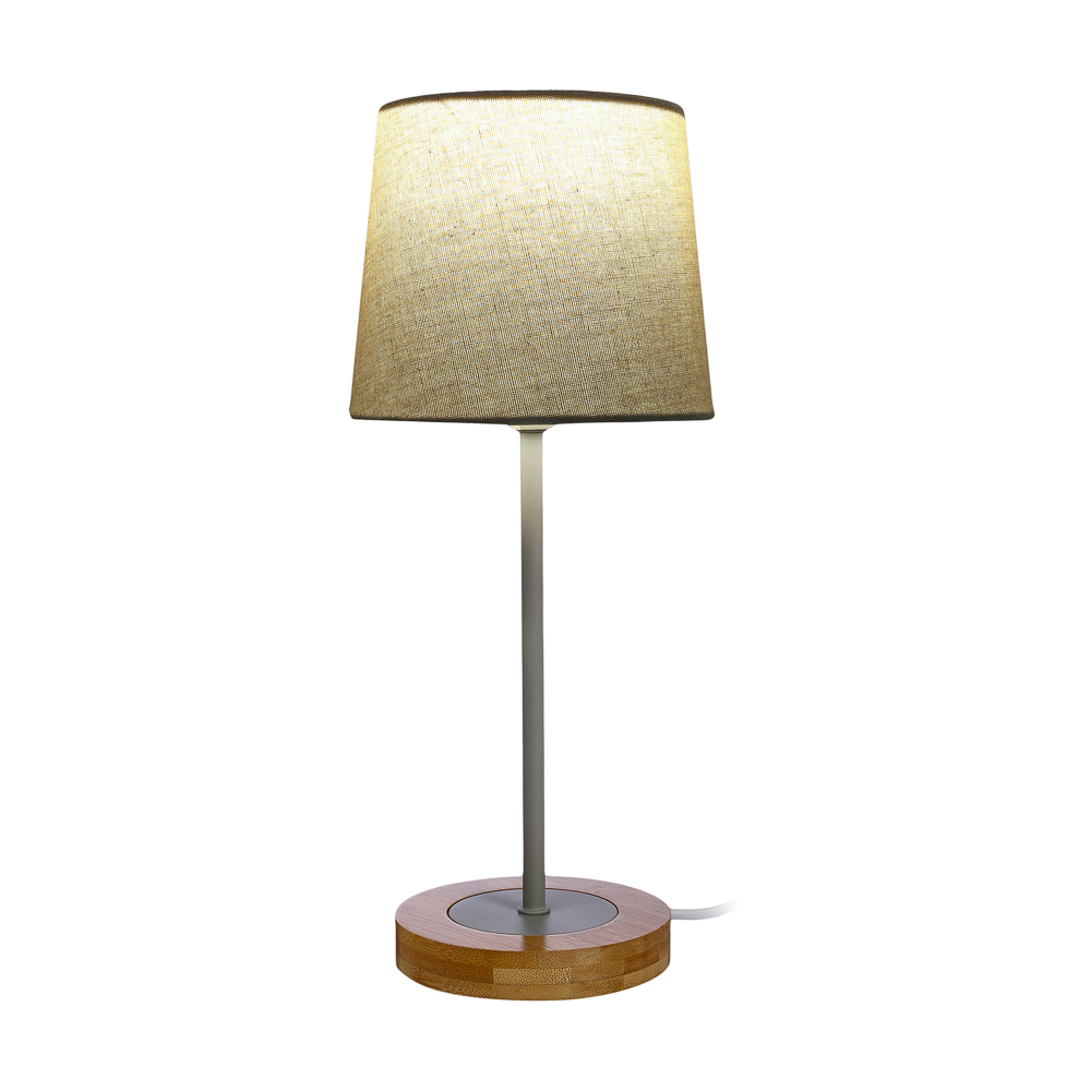 Светильник переносной настольный BY Эльбург, 34см, E14, 40Вт, 230В бамбук, металл, текстиль, серый, арт.№ 476-432