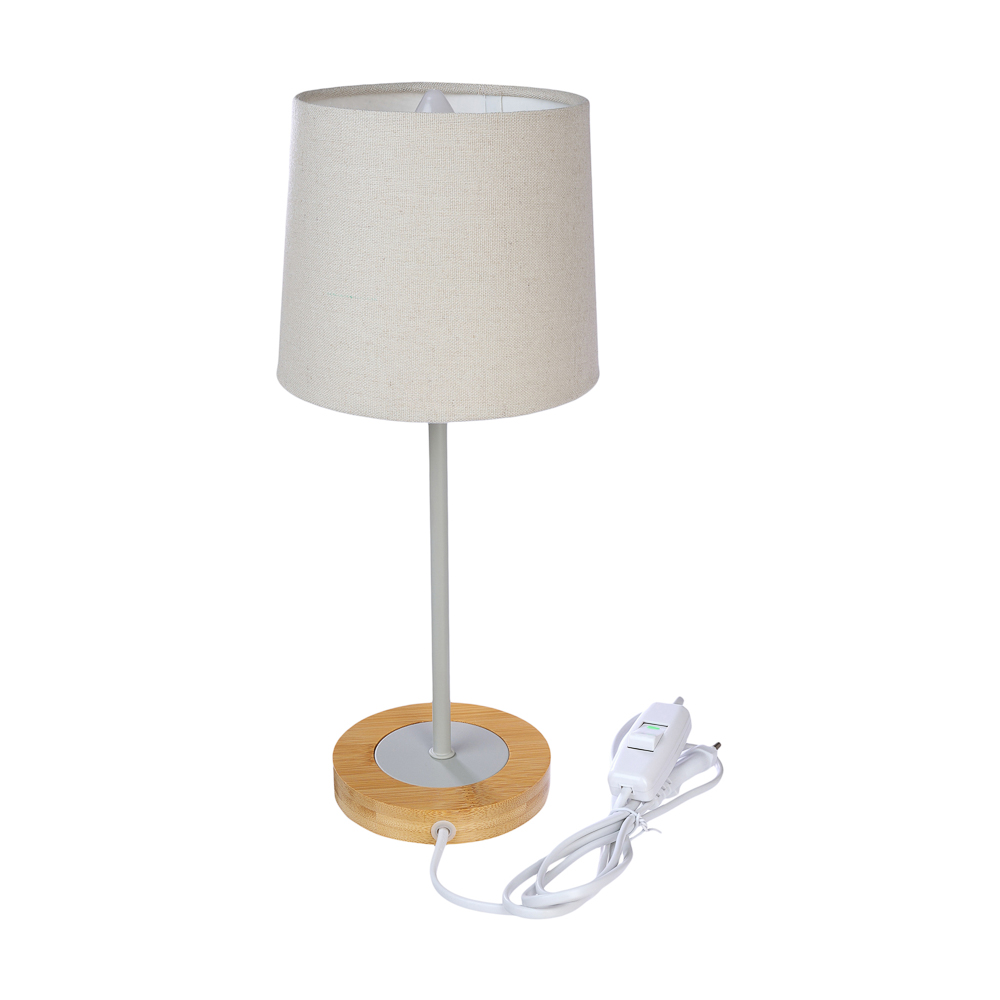 Светильник переносной настольный BY Эльбург, 34см, E14, 40Вт, 230В бамбук, металл, текстиль, серый, арт.№ 476-432