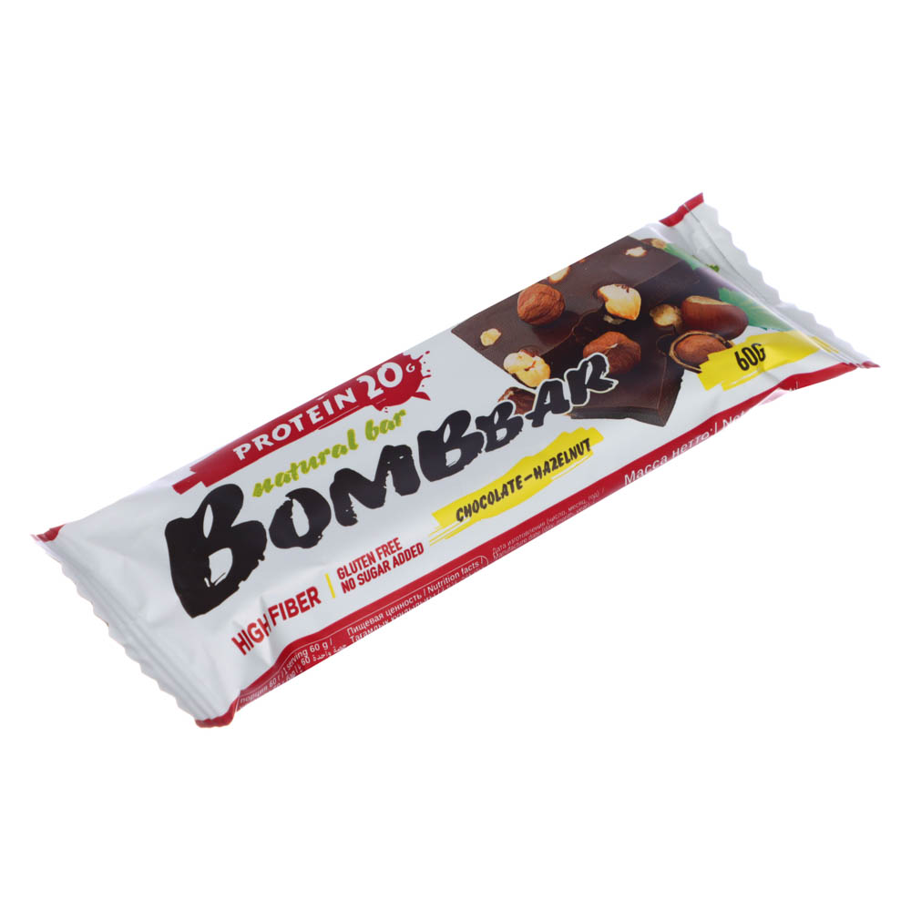 Батончик неглазированный "шоколад- фундук", ТМ "BOMBBAR", 60 гр., арт.№ 347-176