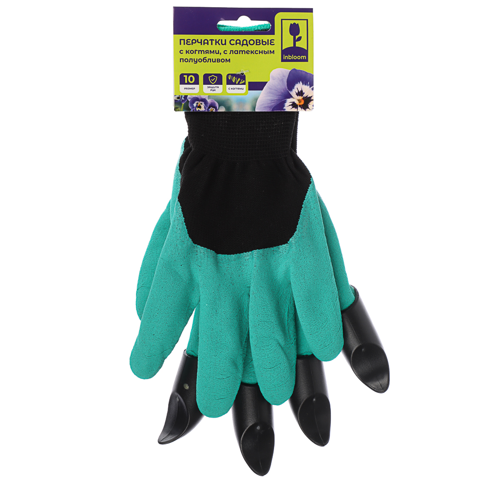 INBLOOM Перчатки садовые нейлоновые с когтями, латексный полуоблив, 10 размер, 24см, 75г, арт.№ 188-067