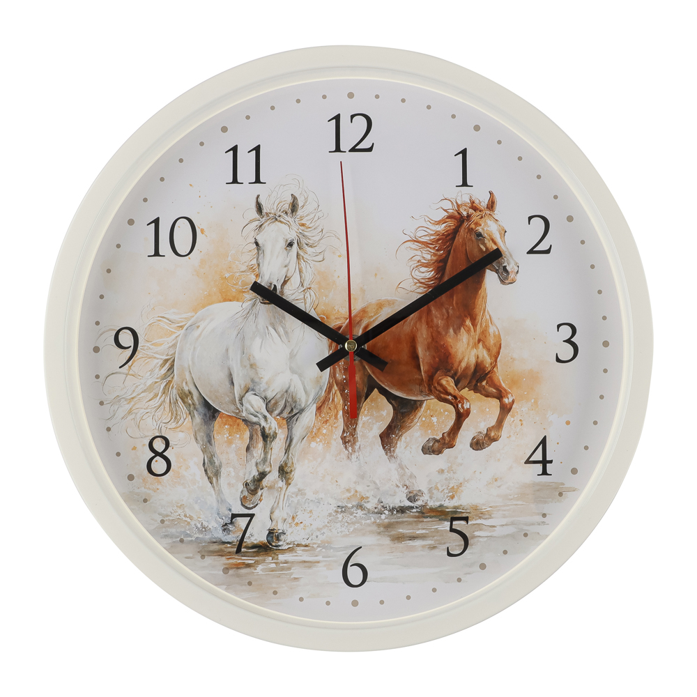 Часы настенные круг d=30см, корпус белый, "Лошади", арт.№ 581-383