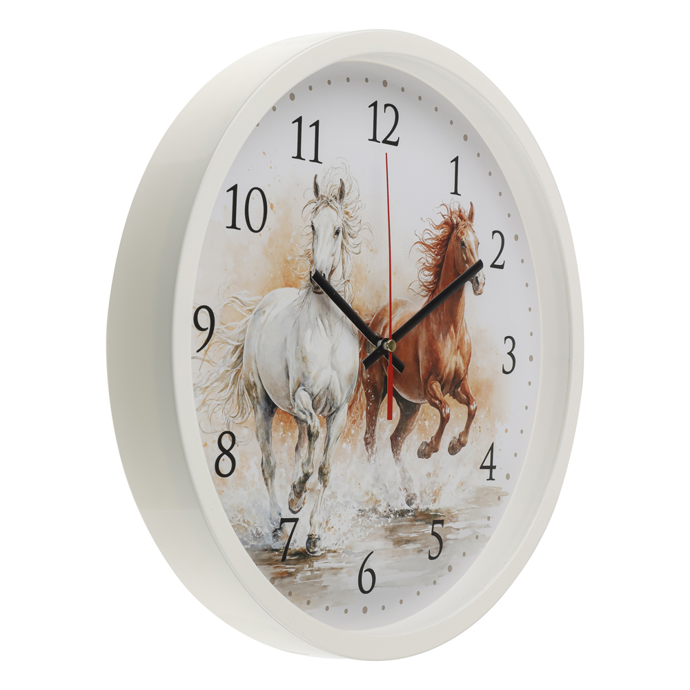 Часы настенные круг d=30см, корпус белый, "Лошади", арт.№ 581-383
